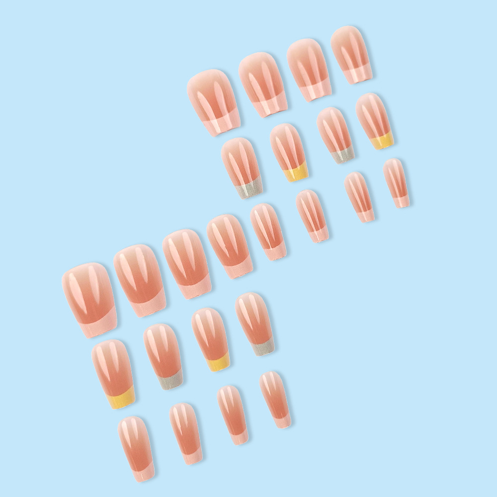 Manicura francesa color macaron, estilo dulce y fresco, puntas de uñas postizas, juego de 24 pegatinas de uñas terminadas.