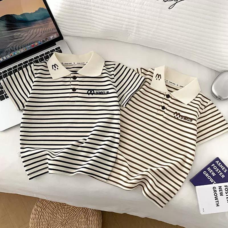 Детская поло в полоску, ледяной пике, дышащая и удобная, модная и стильная новинка 2025 года