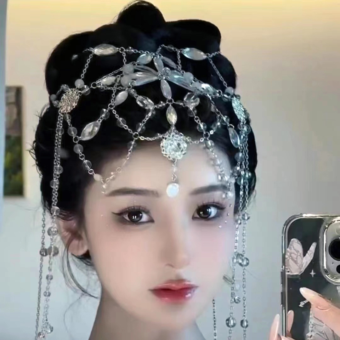 Water Drop Forehead Chain Super Fairy Rhinestone Headwear Crystal Eyebrow Pendant Hair Band Bridal Antique Hanfu Elf Headwear Headwear