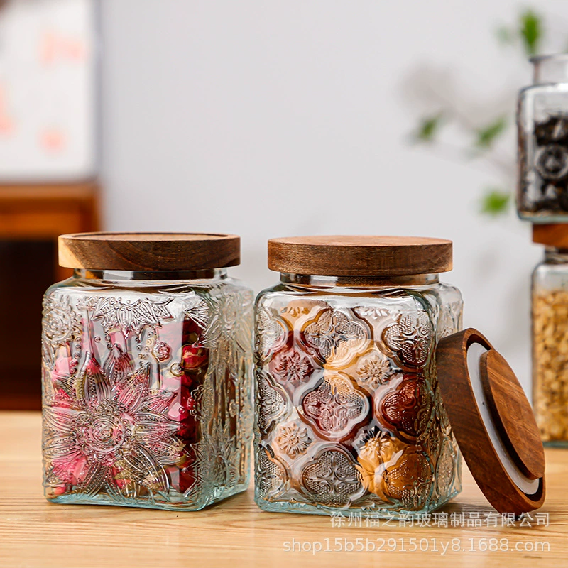 Chinese -style retro Begonia flower glass sealing can candy snack storage tank dry fruit nuts storage tank storage