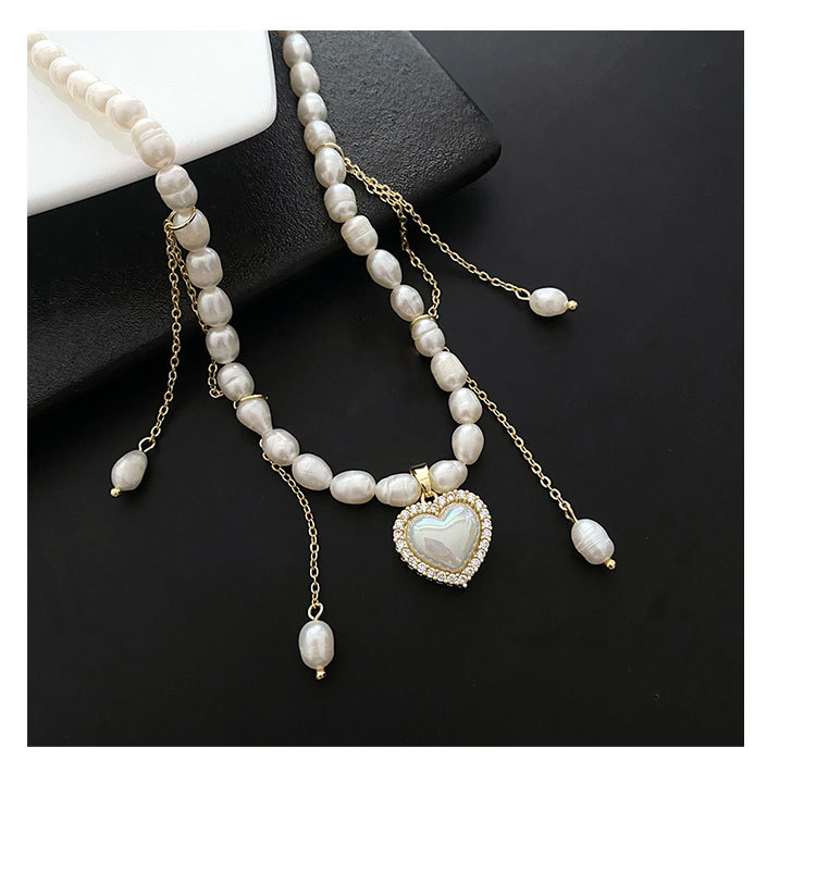 Elegant Heart Shape Copper Necklace Beaded Artificial Pearls Copper Necklaces