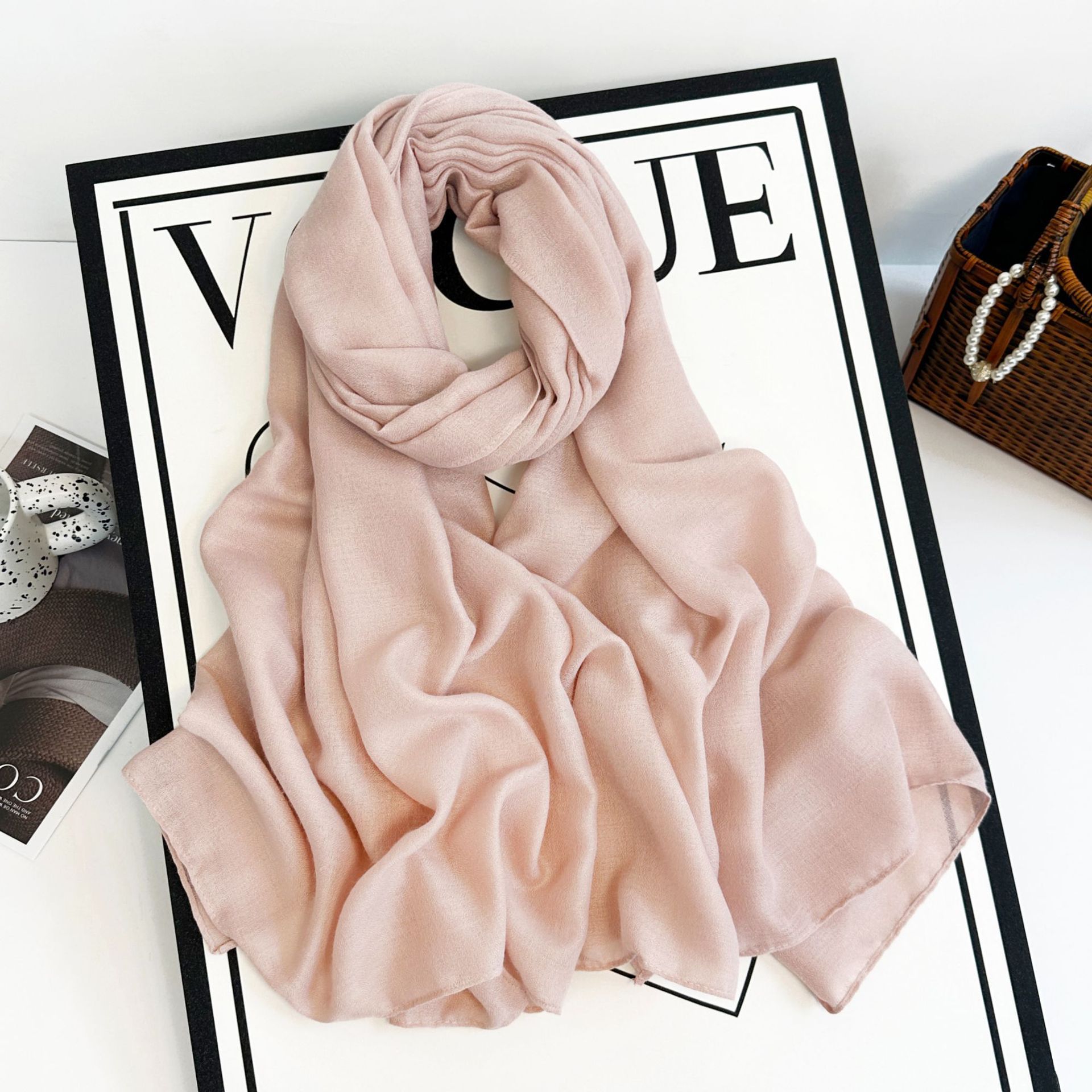 Sciarpa lunga da donna in cotone e canapa 2023 autunno/inverno tinta unita monocromatica multicolore_voghion.com