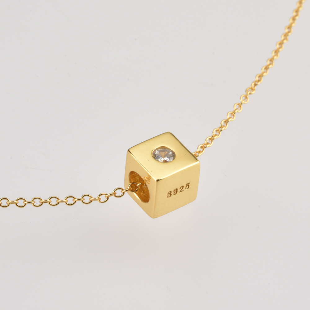 Zircon Inlay Material Necklace Classification 925 Sterling Silver Zircon Cable Chain Plating Inlay Square Necklace