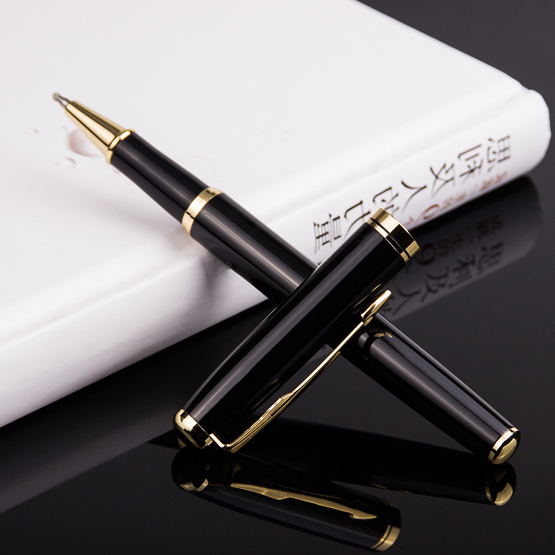 Fábrica al por mayor pluma de gel negro reunión de negocios regalo bolígrafo letras logotipo pluma de agua pluma de firma de metal