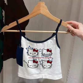 女童夏季卡通kt猫纯棉黑边吊带上衣儿童洋气甜酷宝宝纯棉背心童装