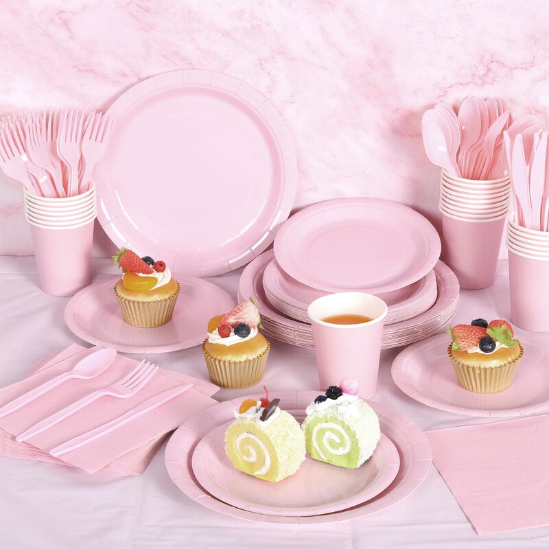 Disposable Tableware Set, Plates and Cups, Napkins, Plastic Forks, Knives and Spoons, Tablecloth, Party Plates, Environmentally Friendly and Biodegradable