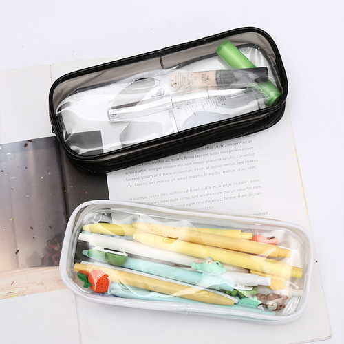 Simple transparent zipper toiletry and makeup storage bag Cross-border student waterproof PVC black and white solid color plastic pencil bag
