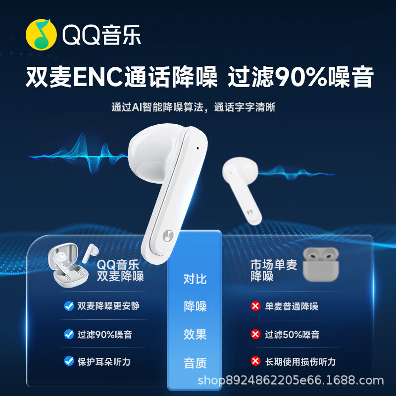QQ Music ET23 ワイヤレス Bluetooth ノイズキャンセリングヘッドフォン セミインイヤー通話 高品質 超長バッテリー寿命 IPX6 防水|undefined