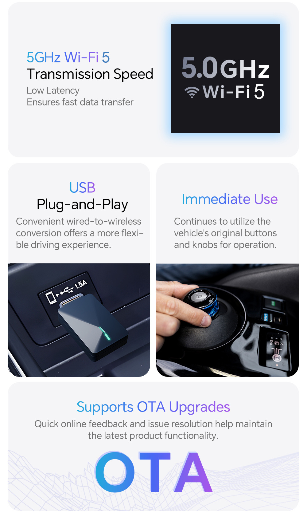 Wired to Wireless Apple Carplay Box Mini Plug-In Android Adapter Bluetooth Automatic Connection