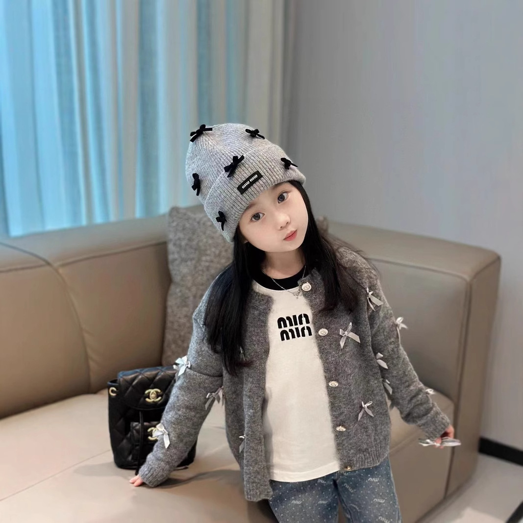 (2개) FW 2024 가을 새 소녀 프랑스 달콤한 3 차원 활 올 매치 카디건 스웨터 티셔츠 청바지