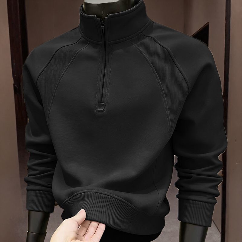 High-End Feel, Tummy-Concealing, Slimming Effect, Stand-Up Collar Sweatshirt, Chic Hong Kong Style Design, Half-Zip, Versatile Long-Sleeve Top