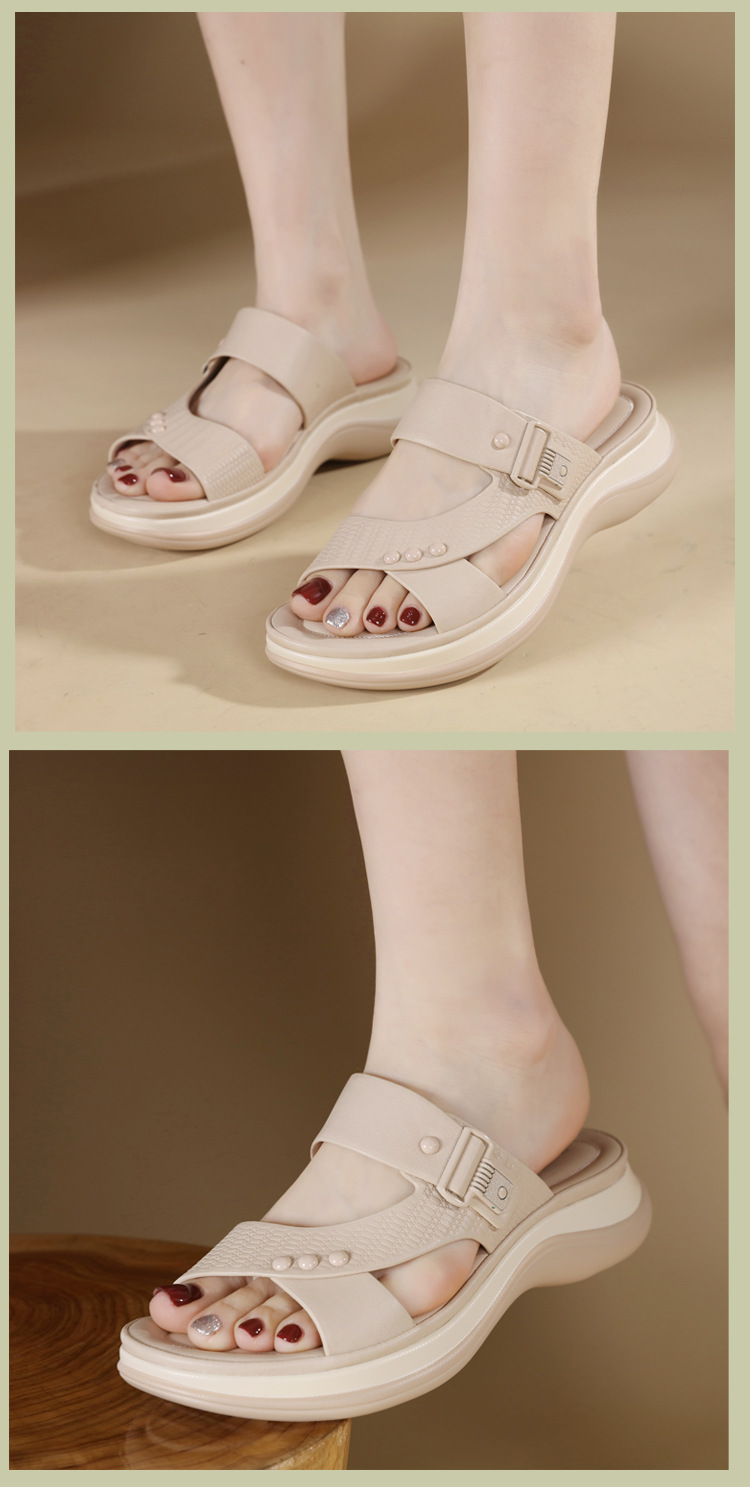 Dép sandal nữ xỏ ngón đế dày chống trơn mùa hè 2026 — Màu đen, Màu camel, Màu mơ chi tiết 8