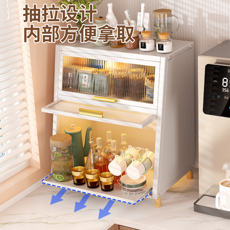 Hogar a prueba de polvo Flip taza almacenamiento rack acero al carbono completamente sellado condimento tarro capas drawable almacenamiento rack luz gabinete de lujo