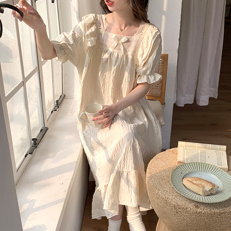 Cross-border Wholesale Cloud Cotton Nightgown Summer Thin Short-sleeved Pajamas Korean Sweet Loose plus size Girl Home Clothes