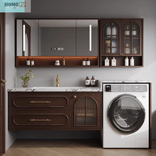 鸿福嘉月中古风浴室柜洗衣机一体柜组合卫生间岩板一体洗漱台洗手