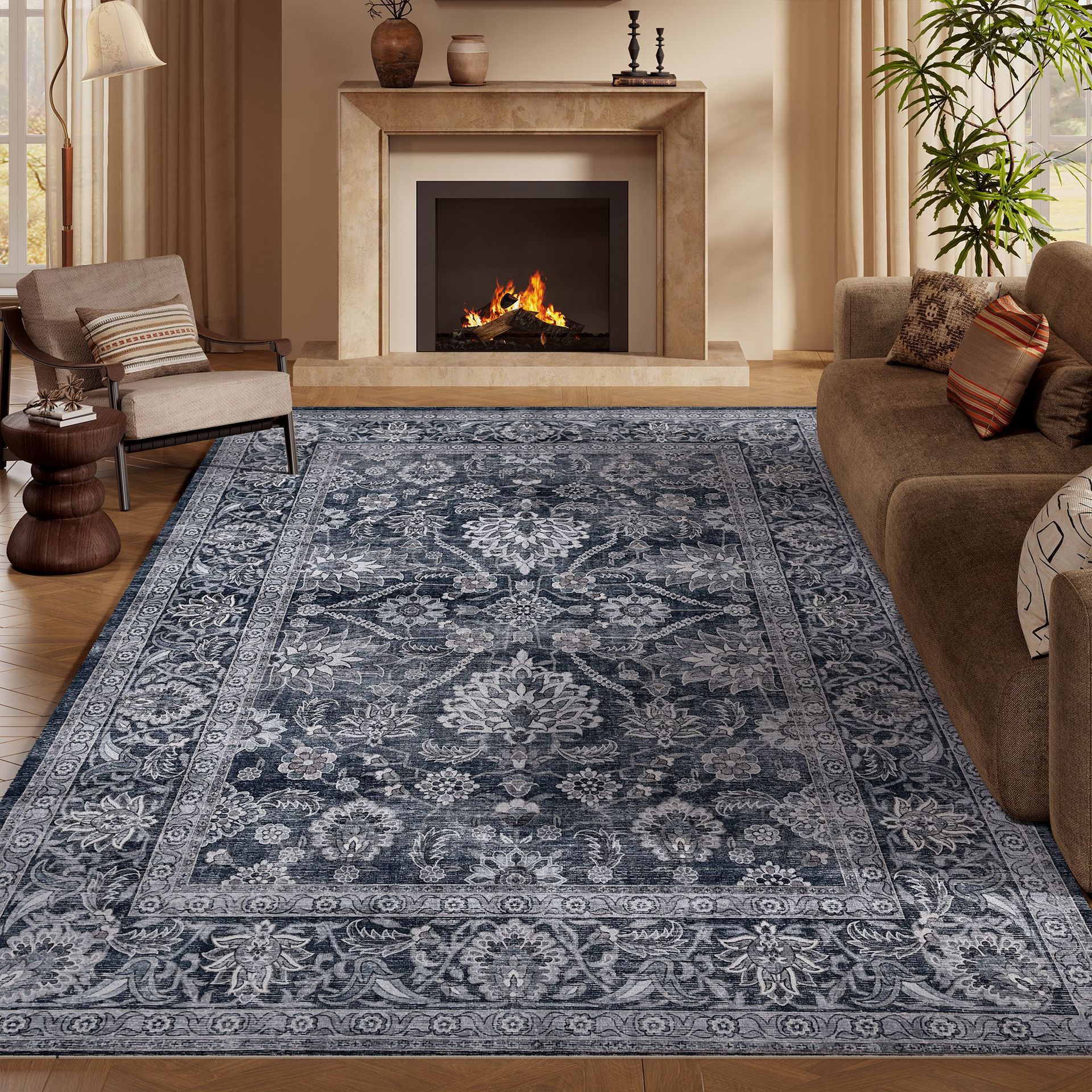 波斯可折叠地毯仿羊绒卧室铺满地毯耐脏易打理防滑地毯厂家供应