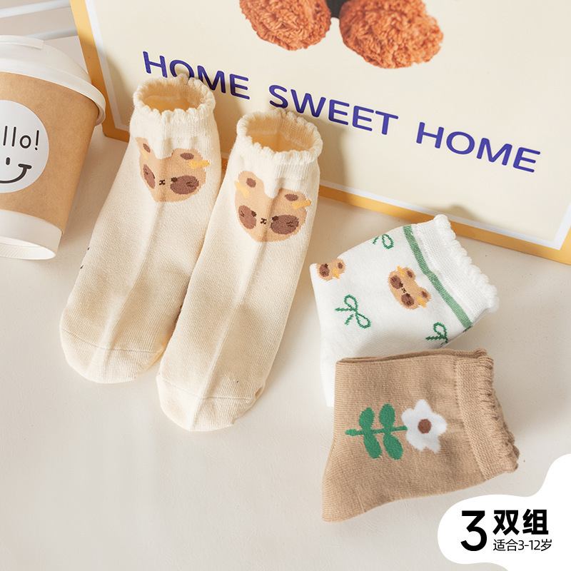 2023秋の新商品の中で子供の女の子のクラスaのかわいい熊のレースの子供の靴下の骨なしの精練綿の中筒|undefined