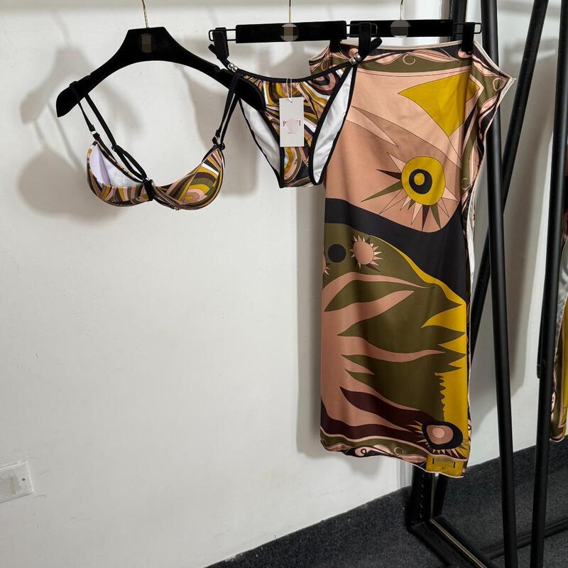 2025 Nanyou New Bikini Split Swimsuit Set Bra Intimates + Briefs + Printed High Waist Skirt
