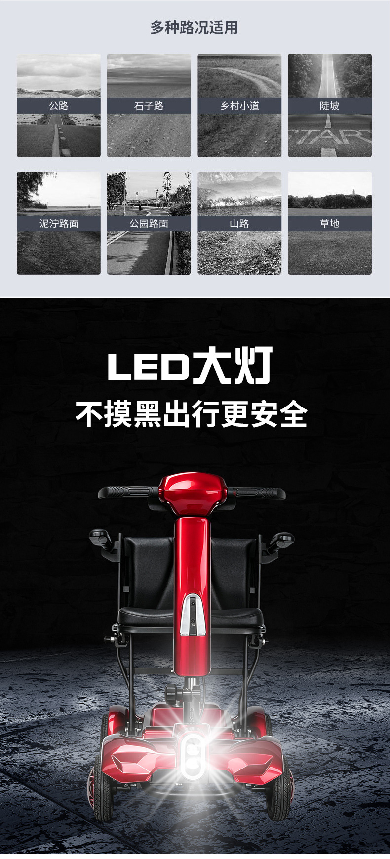 Portable four-wheel mobility scooter for the elderly and disabled, lithium battery powered electric vehicle, direct from the factory