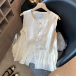 小香风荷叶边拼接无袖马甲女夏季大码胖mm高级感背心上衣女A12051