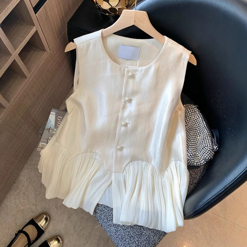 Chanel-Style Ruffled Patchwork Sleeveless Vest for Women, Summer Plus-Size High-End Vest Top for Women A12051