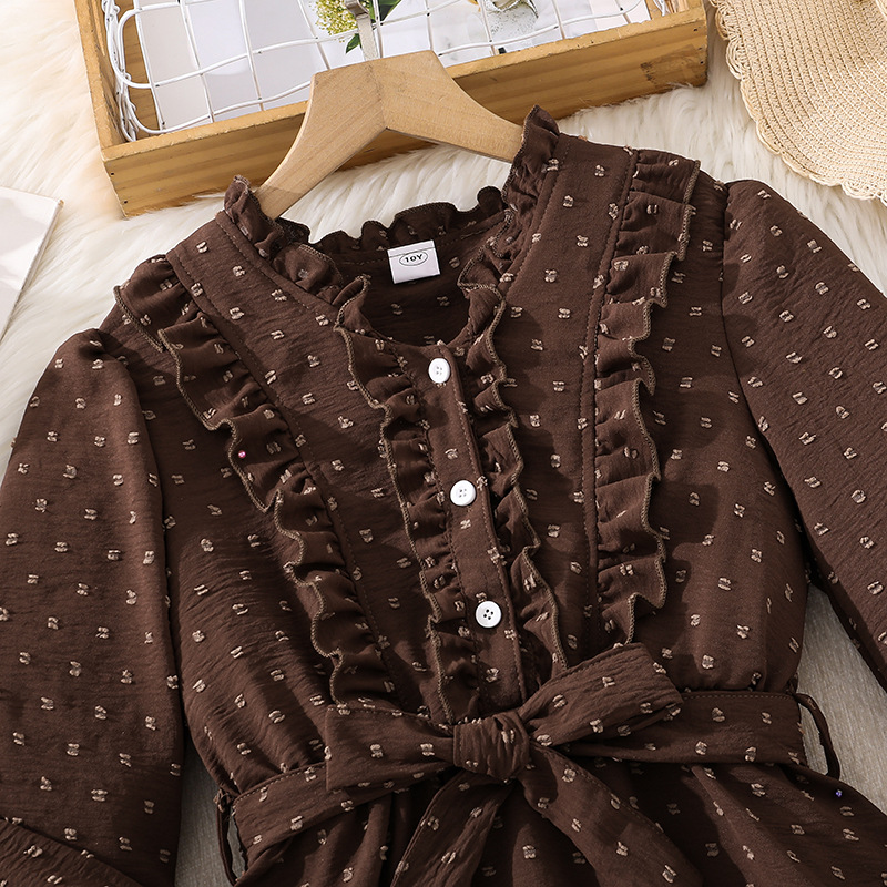 Vestido de Manga Larga para Niñas con Cinturón de Poliéster para Primavera y Otoño