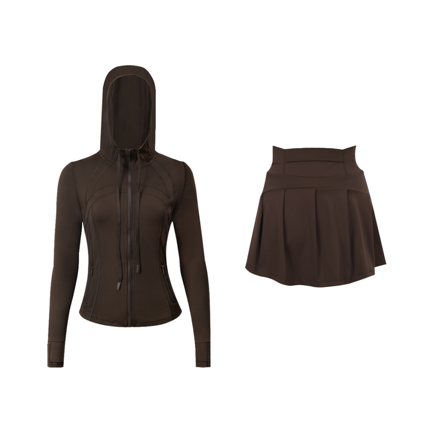 ​​Stylish Women's Hooded Jacket & Skirt Set - Stretchy Activewear For Running, Yoga & Casual Wear​​ Versatile Matching Set​​_ecoleips.com