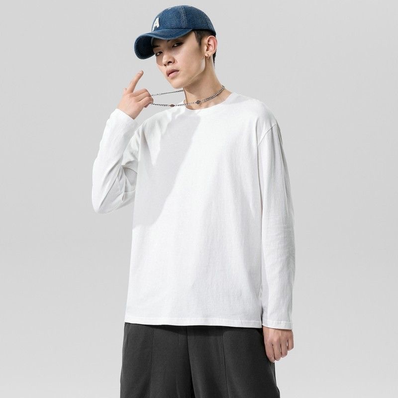 Camiseta de manga larga de color sólido básica chaqueta de otoño chaqueta de hombre base T cultura coreana universal debe ser una cosa