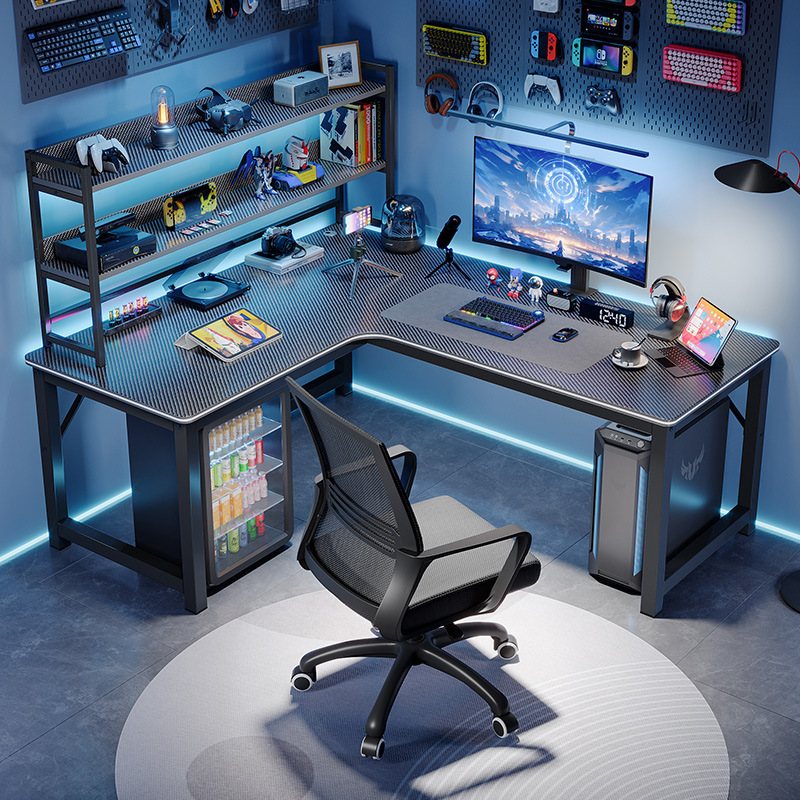Corner E-Sports Desk Computer Desk Desktop Household Double Desk Bookshelf Integrated Table Bedroom Corner Table Office Desk