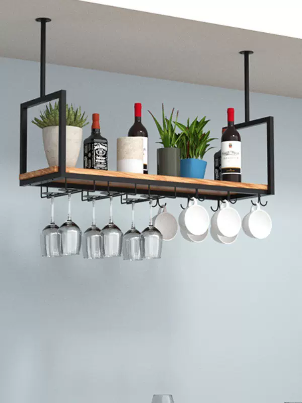 铁艺吧台吊架倒挂酒杯架家用悬挂式高脚杯架吊挂式酒架收纳装饰架