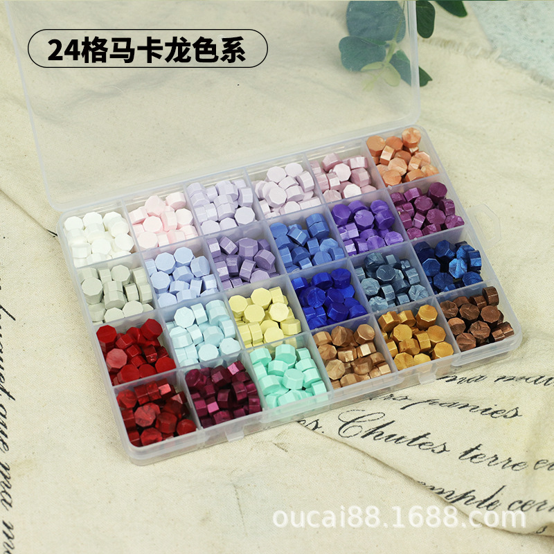 Fuego pintura cera grano traje de color mezclado 24 caja de cuadros de color ocho lados fuego pintura sellado cera fuego pintura sello cera grano fábrica al por mayor