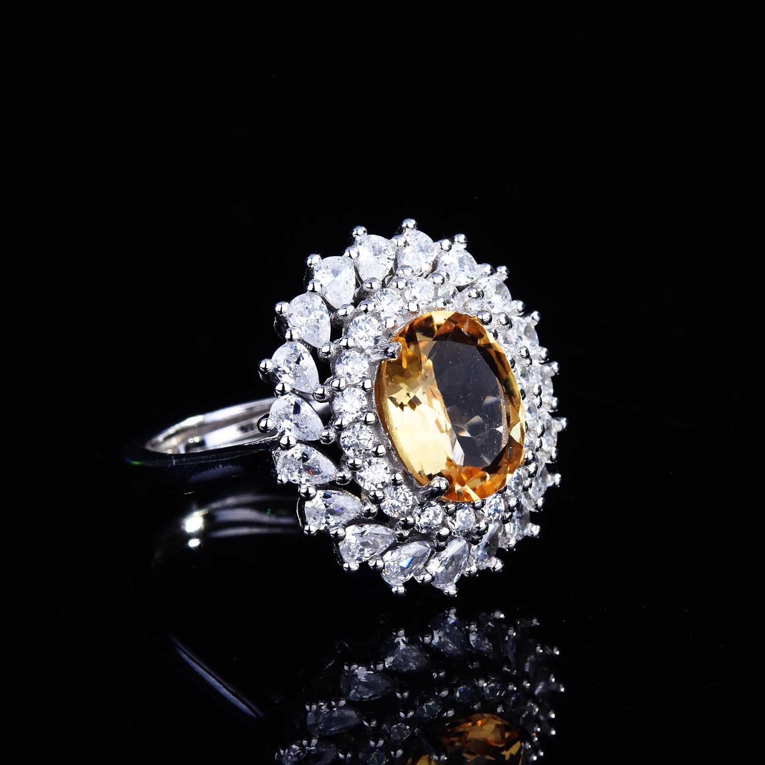 New Inlaid Natural Topaz Ring Carbon Zircon Topaz Ring display picture 4