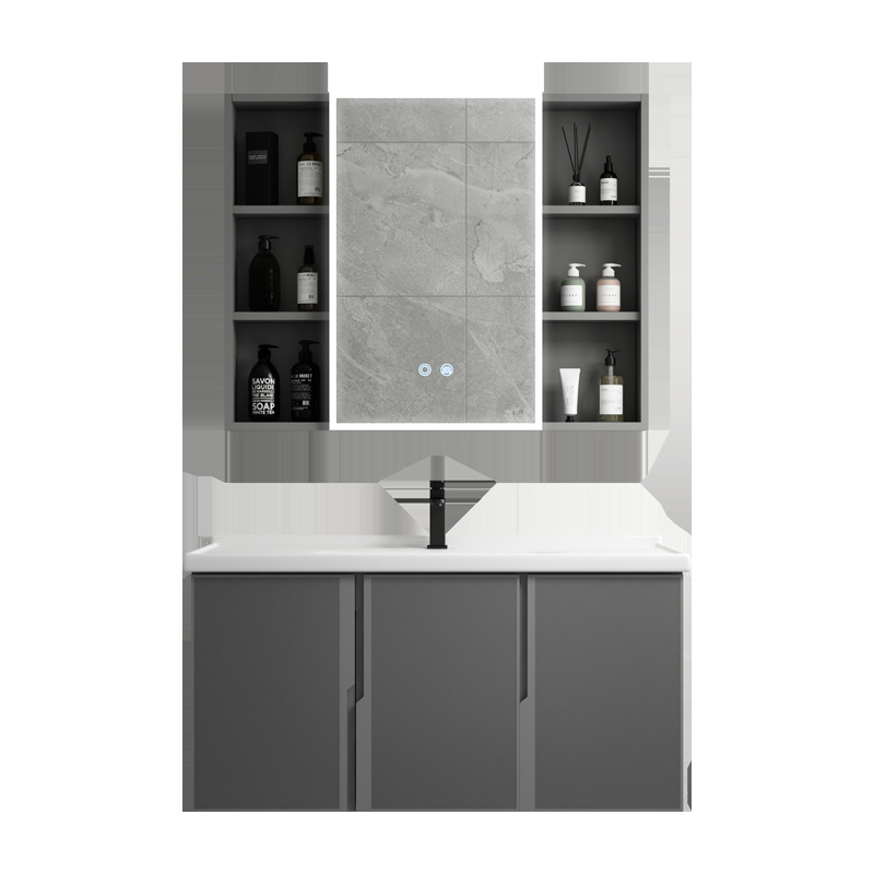 Mueble de baño de aluminio de espacio moderno simple montado en la pared lavabo gabinete combinación piscina hogar excelente cerámica roca placa cuenca integrada