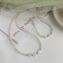 乾佳S925纯银法式甜美花朵珍珠手链气质温柔珍珠项链组合轻奢高级