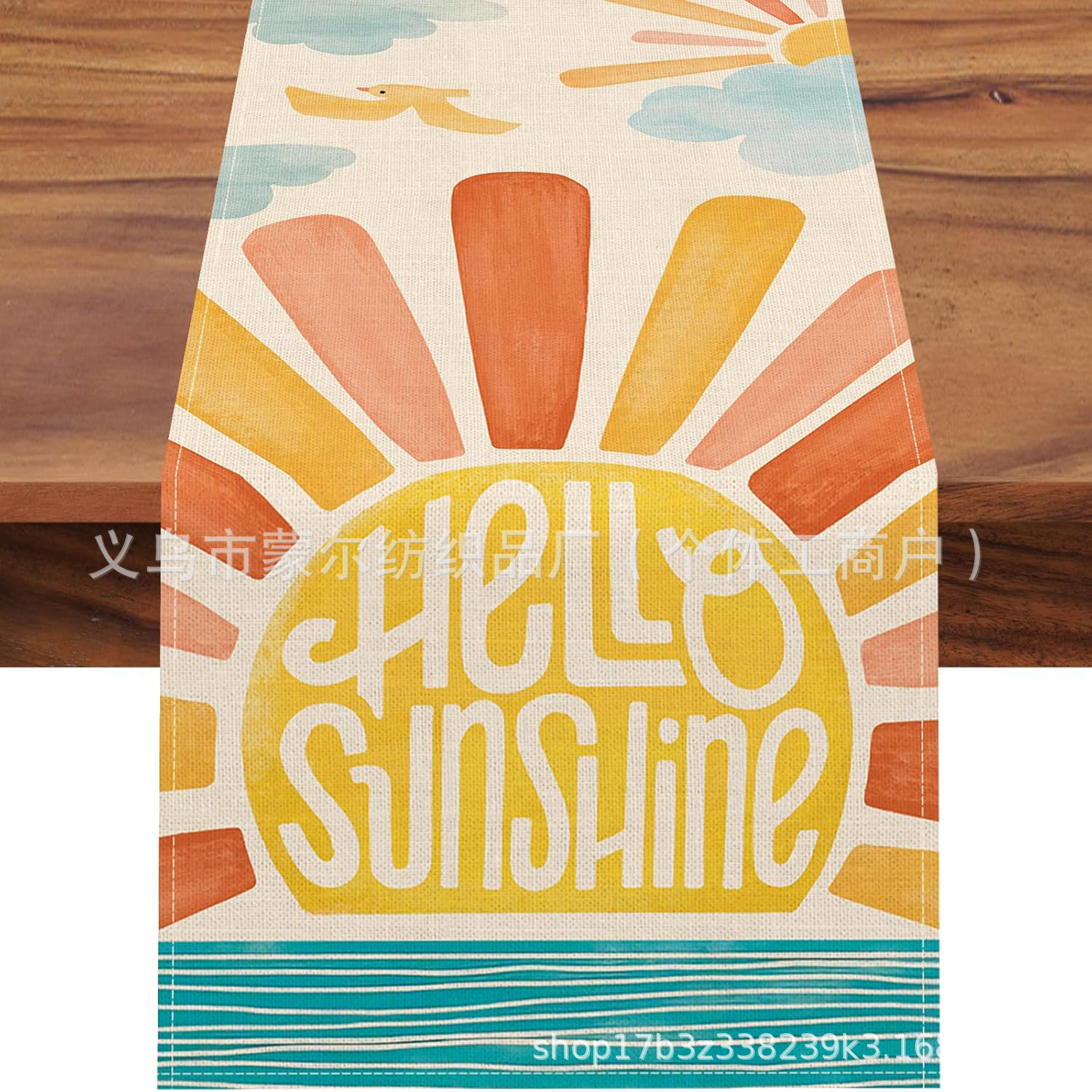 Hello Sunshine Imprint Table Bandera Transfronteriza Primavera / Verano Fiesta de la atmósfera Decoración de mesa de lino Floral Playa Mesa de mesa