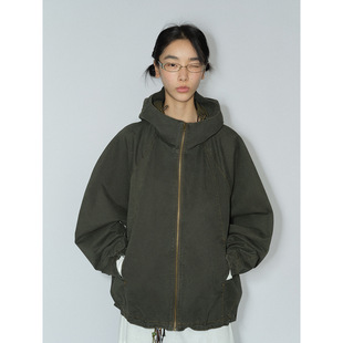 [Timeless] New Vintage Washed Pure Cotton Loose Hooded Jacket with Metal Buckle Closure Long Sleeve Coat for Women V8030