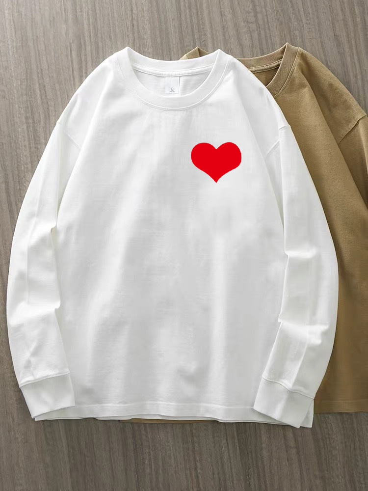 230G pesado algodón blanco camiseta de manga larga mujer 2025 otoño suelta camiseta de base de cuello redondo de mujer camiseta superior