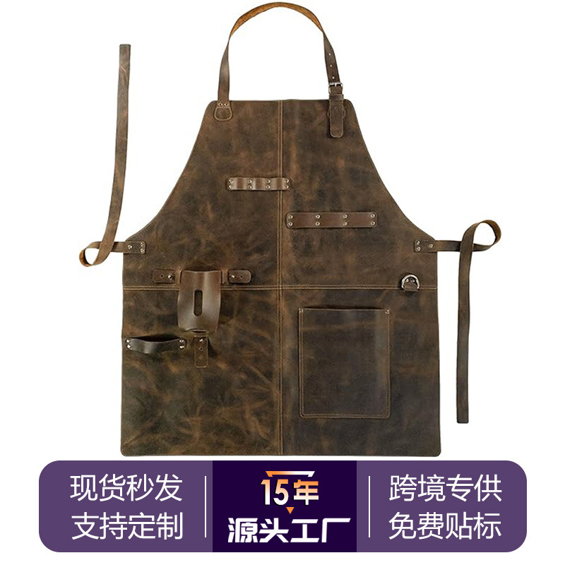 Cross-Border Pu Apron Waterproof and Oil-Proof with Multiple Pockets for Restaurant, Outdoor Barbecue, Work, Home Kitchen, Custom-Made Vintage Apron Cross-Border Pu Apron Waterproof and Oil-Proof with Multiple Pockets for Restaurant, Outdoor Barbecue, Work, Home Kitchen, Custom-Made Vintage Apron
