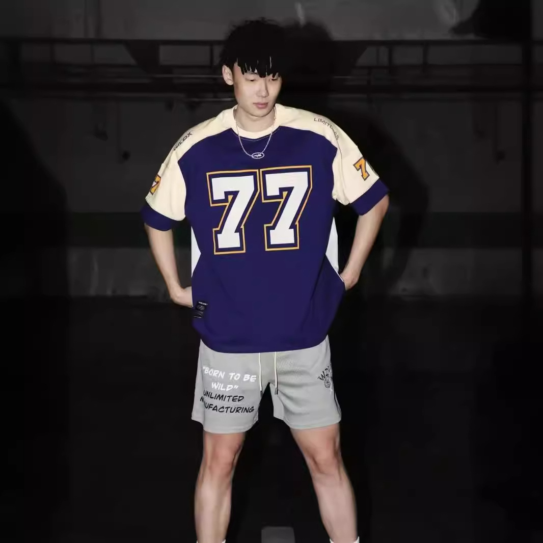 77 Ice Hockey ShorT-sleeved American ReTro SporTs Splicing Casual Rugby Uniform BaskeTball Hip-hop Jersey T-shirT Men and Women Trendy