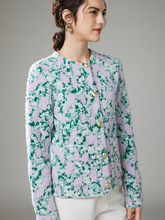 圆领羊绒新款毛巾绣梦幻小香风开衫女中国风长袖提花羊绒外套上衣