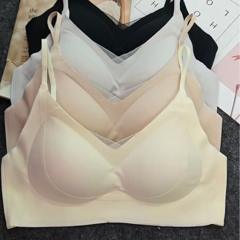 Latex 8821 # Skin-Friendly Fixed Cup Seamless Hook-And-Eye Backless Bra M-2Xl Comfortable Naked-Feel Clearance Bra