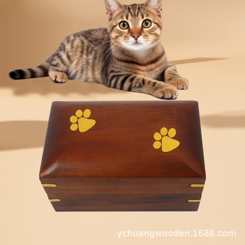 Wooden Square Pet Moisture-Proof Urn for Cats and Puppies, Memorial Supplies for Deceased Small Animals, Cross-Border