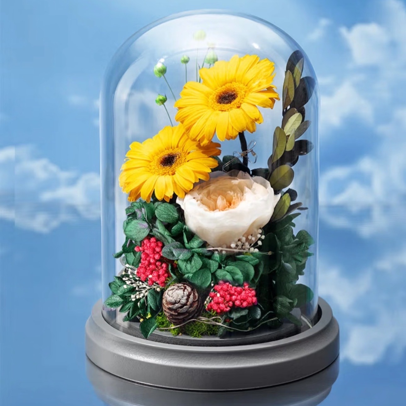 Rosa inmortal blanca 2 girasoles