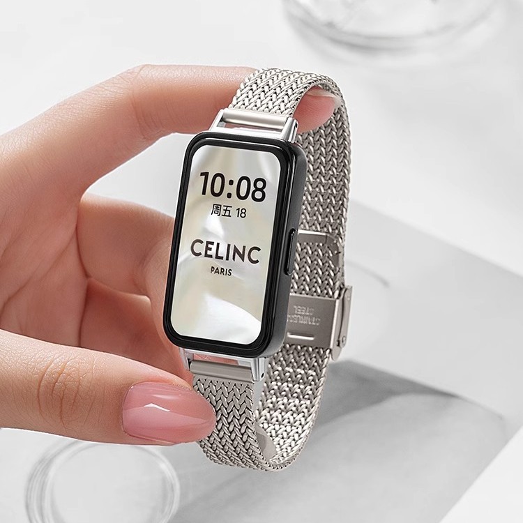 Suitable for Huawei Band 9/10 Watch Strap, Stainless Steel Wheat Ear Buckle Strap, Huawei Band 11 Metal Watch Strap