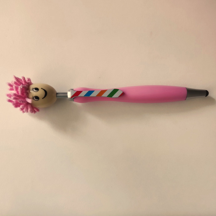 Fabricante en stock Navidad de dibujos animados felpa muñeca cabeza trapeador cara sonriente expresión retrato tres en uno toque bolígrafo