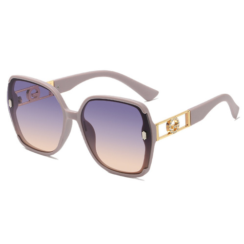 Cross-border new women's sunglasses with a high-end feel, UV protection sunglasses, large frame, round face slimming sun glasses.