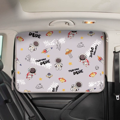 Children's Car Sunshade Automatic Retractable Car curtains - astronaut-gray-single-layer-magnet-suction-cup