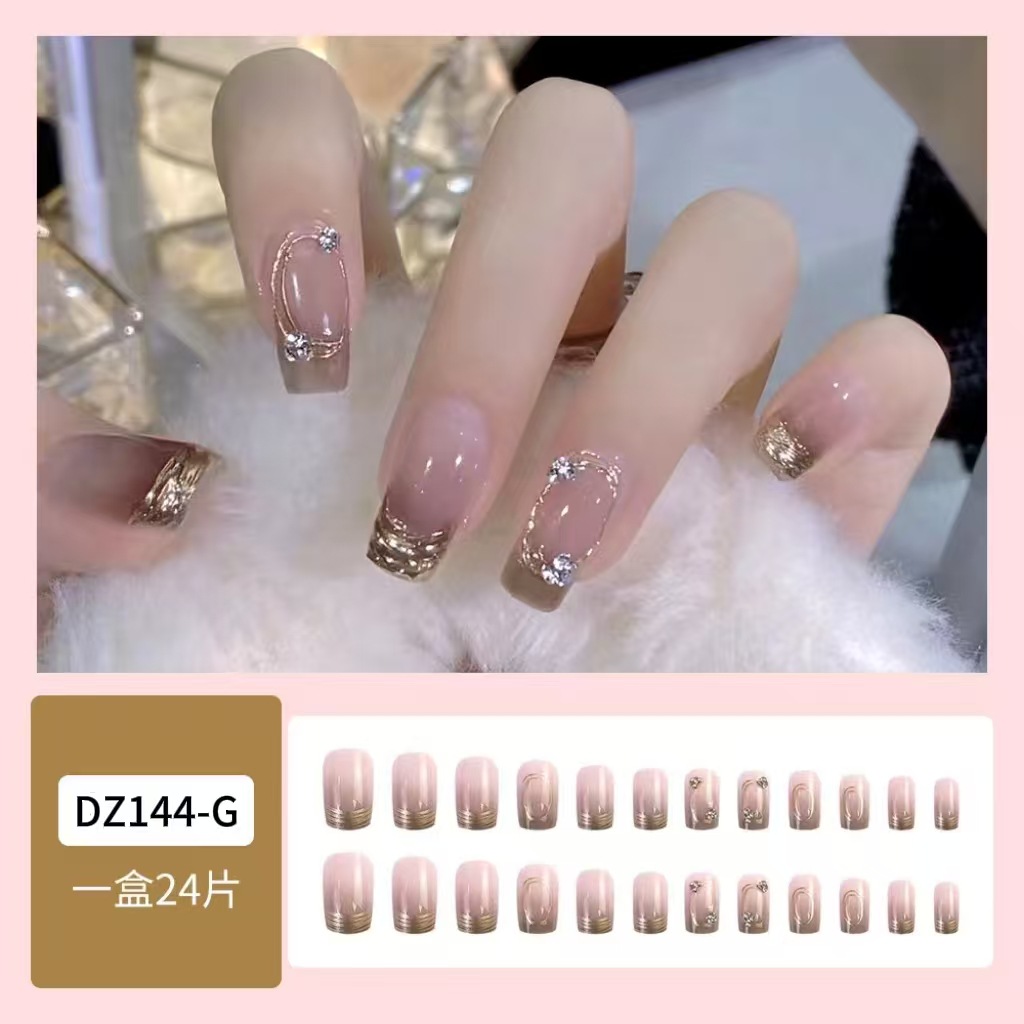 Ventas transfronterizas de polvo desnudo exquisito desgaste de uñas adornos de oro parches de uñas de diamantes dulces y suaves atmósferas de manicura de moda image 3