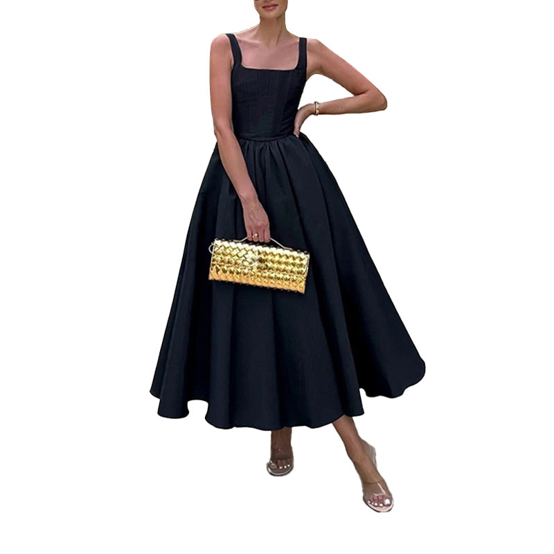 fashionable elegant black sexy evening dress sleevless