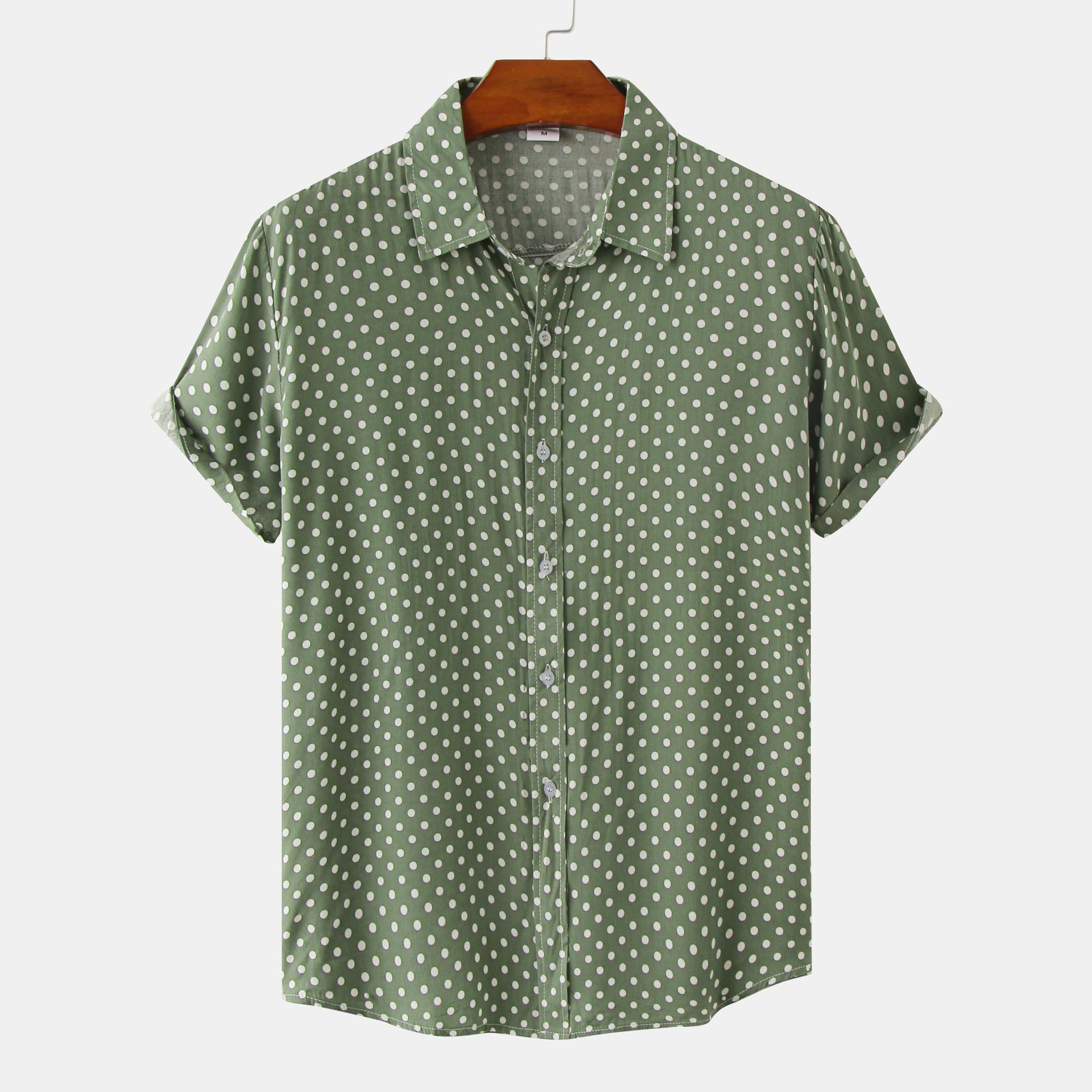 Comercio exterior verano nuevos hombres más tamaño camisa floral moda juvenil Estilo Hawaiano Polka Dot camisa de manga corta